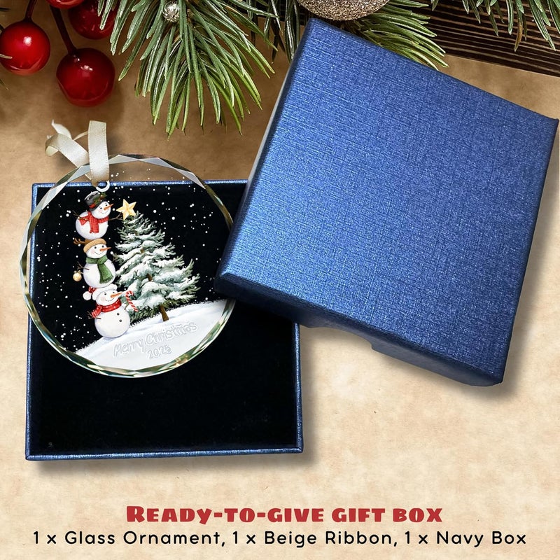 TEEBIM Snowman Ornaments - Snowman Christmas Ornament 2025 - Winter Holiday Ornaments for Christmas Tree - Gifts for Family, Mom, Dad, Sister, Friends - Glass Ornament 2025 - Image 4